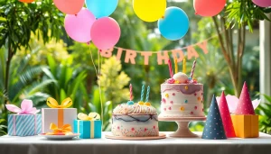 Colorful decorations at a lively Singapore birthday party with a vibrant cake and festive atmosphere.