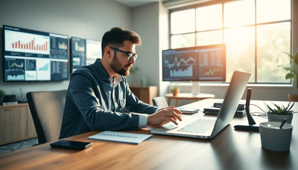 Analyze Automated Underwriting Software functionalities with a financial analyst in a modern office.