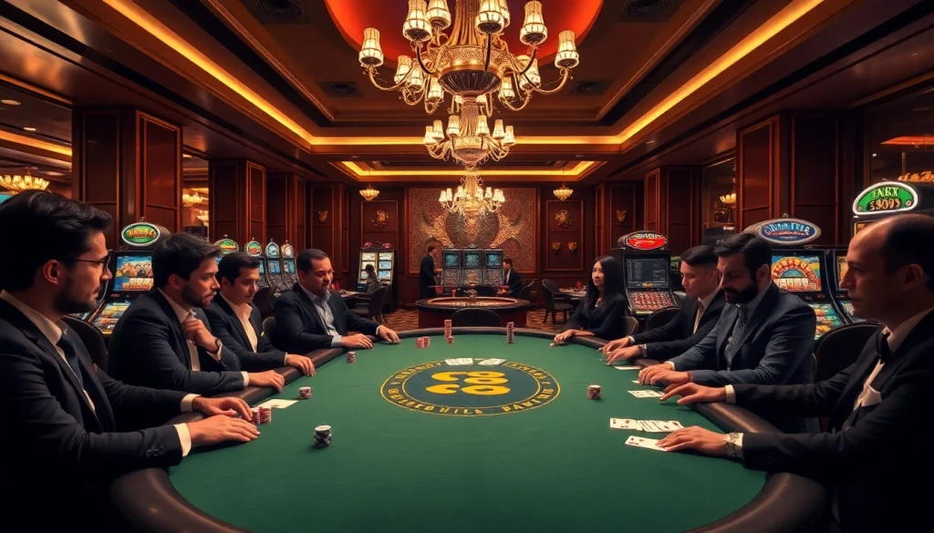 Players engaged in a thrilling poker game at the NK88 casino table.