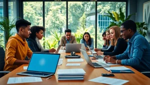 Journalists working collaboratively at https://southernmarylandchronicle.com in a vibrant newsroom.