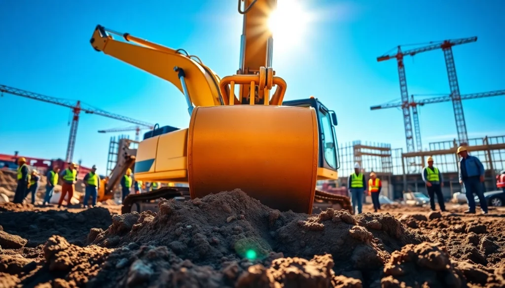 Rent excavators for construction efficiency with a professional excavator on a busy site.