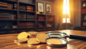 Münzankauf: Close-up of gold coins showcasing their value and beauty in an elegant setting.