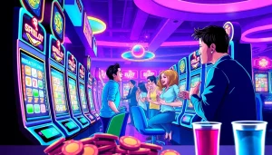 Berbagai pemain menikmati suasana permainan situs slot gacor yang meriah di kasino modern.