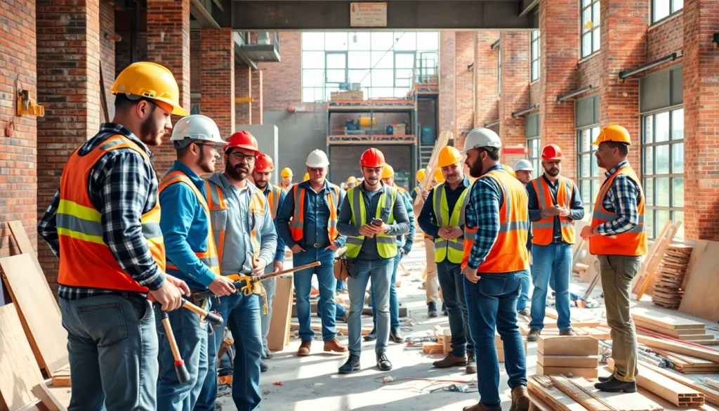 Construction workforce development featuring diverse workers on-site, highlighting collaboration and safety.