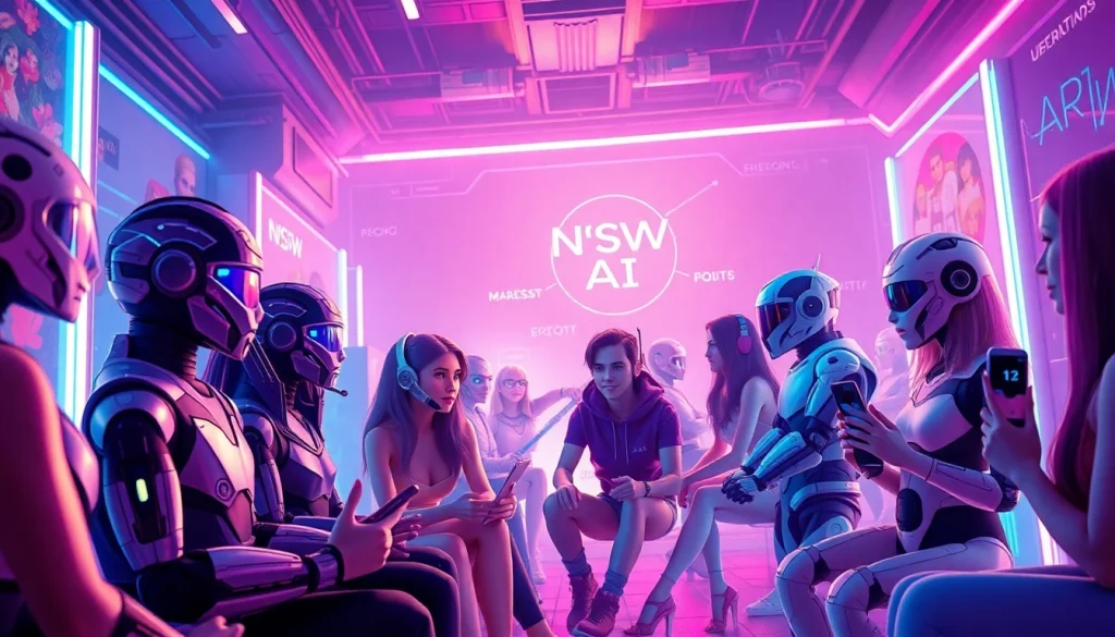 Dynamic interaction with NSFW AI chatbots in a futuristic digital landscape.