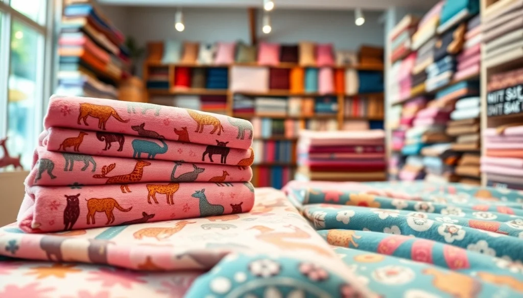 Bekijk fleece stof prints met kleurrijke patronen in een stoffenwinkel.