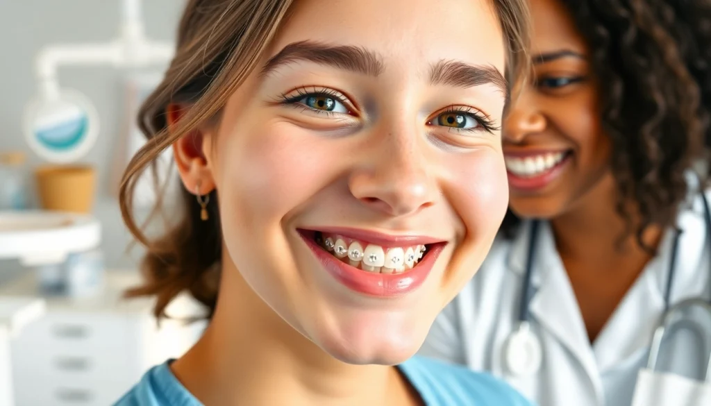 Smiling teenager with braces for teenagers Hawthorn in a modern orthodontic clinic environment.
