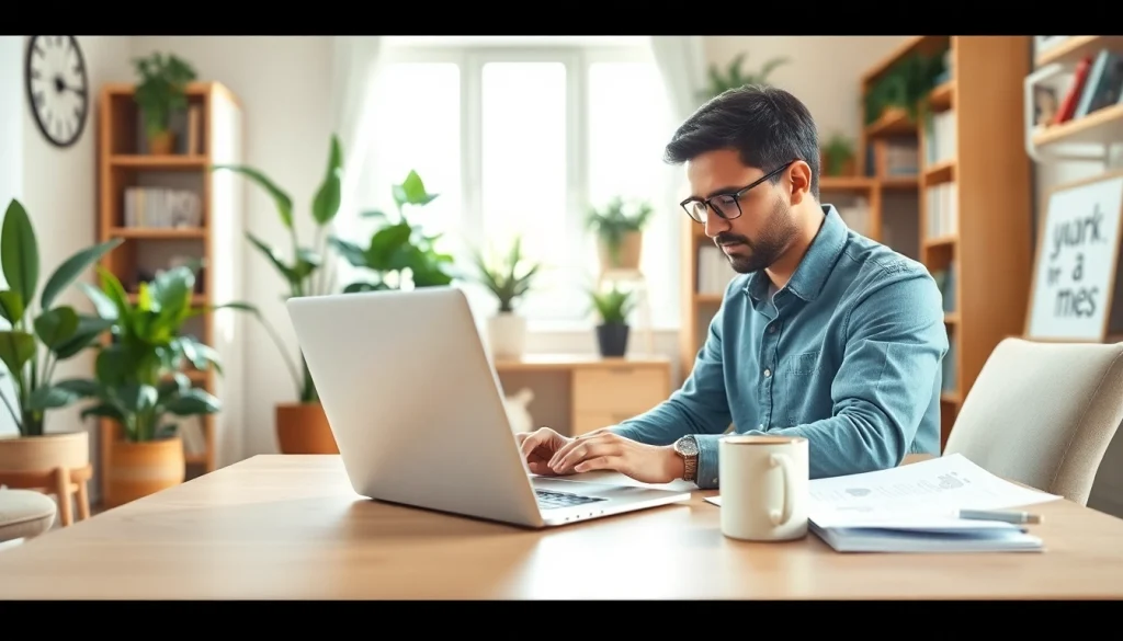 Engaged professional in remote quality assurance jobs at a stylish home office.