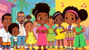 A vibrant illustration featuring diverse characters from African American Cartoons, showcasing themes of friendship and creativity.