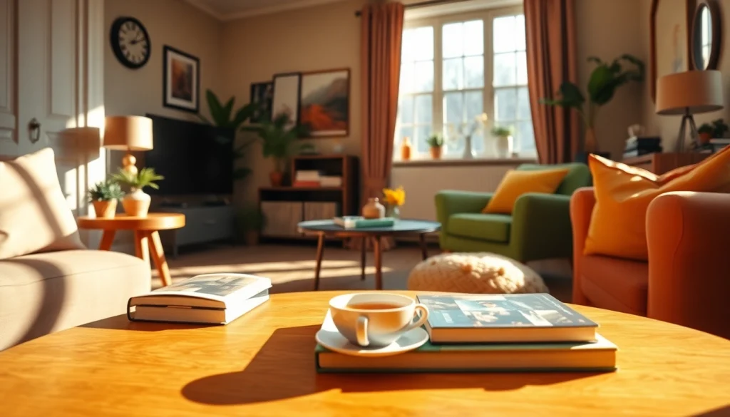 Captivating scene in a UK Lifestyle Blog showcasing a cozy lounge decorated with warm tones.