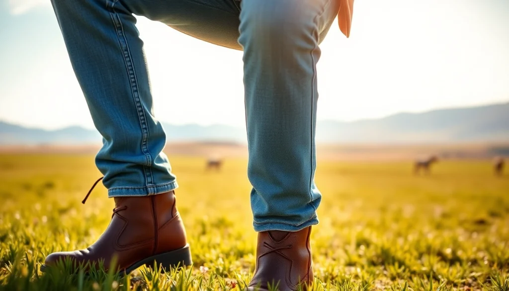 Ranch wear Canada stylishly represented by a rancher in a serene outdoor setting.