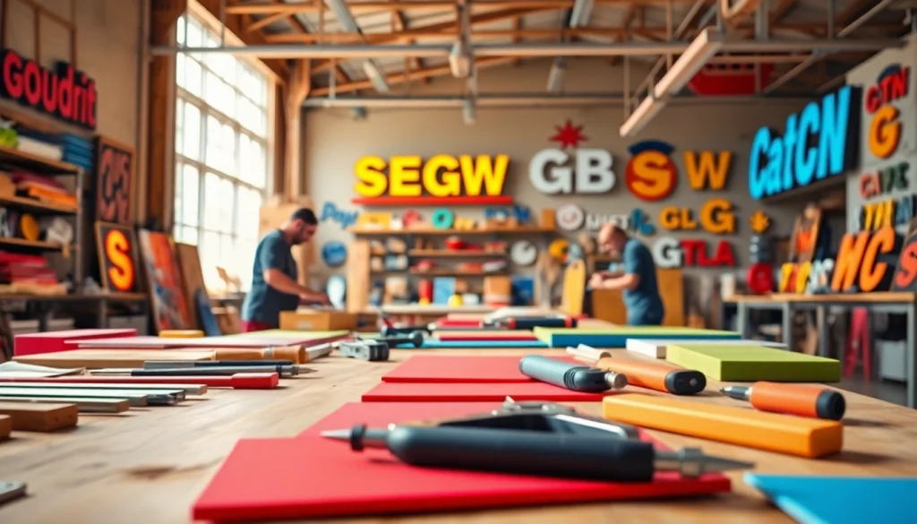 Crafting custom signs in a professional sign manufacturing workshop.