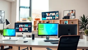 Klynt software interface in a modern digital workspace, promoting multimedia creation.