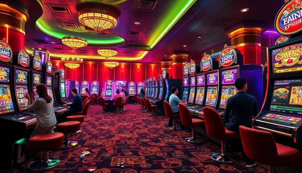 Players enjoying the Pen4D slot game at a vibrant casino floor.