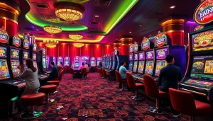 Players enjoying the Pen4D slot game at a vibrant casino floor.