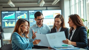 Analyze competitive intelligence faqs with a diverse team in a dynamic office environment.