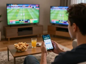 Place your bets with rr88bet on exciting live sports events in a cozy home setting.