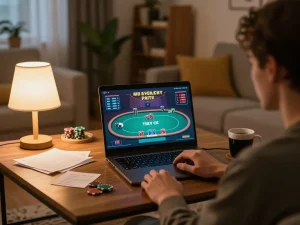 Engaging gameplay experience at Trang chủ DABET with online poker setup and cozy home lighting