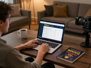 A player using the 888top online betting interface at a cozy home setup, managing their game strategy effectively