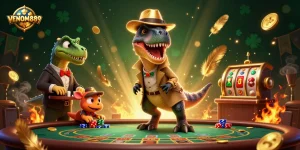 Engage with VENOM889's thrilling slot gameplay featuring vibrant characters and dynamic casino elements.