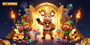 Experience thrilling online slot action with IDCWIN88 in a vibrant casino scene teeming with excitement.