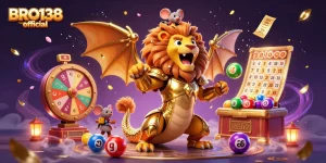 Spin and win at BRO138 official with a dynamic lottery and game illustration filled with excitement.