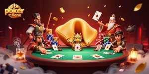 Jouer sur un site de poker en ligne avec une scène dynamique comprenant des cartes et des jetons