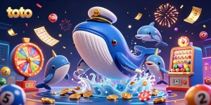 Engage in thrilling toto gameplay featuring a whale captain, coins, and playful dolphins.