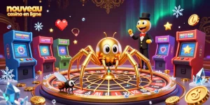 Le nouveau casino en ligne présente une scène animée avec des personnages de jeux animés aux éléments lumineux du casino.