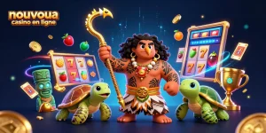 Découvrez un nouveau casino en ligne avec un décor dynamique de jeu aux machines à sous et aux personnages captivants.